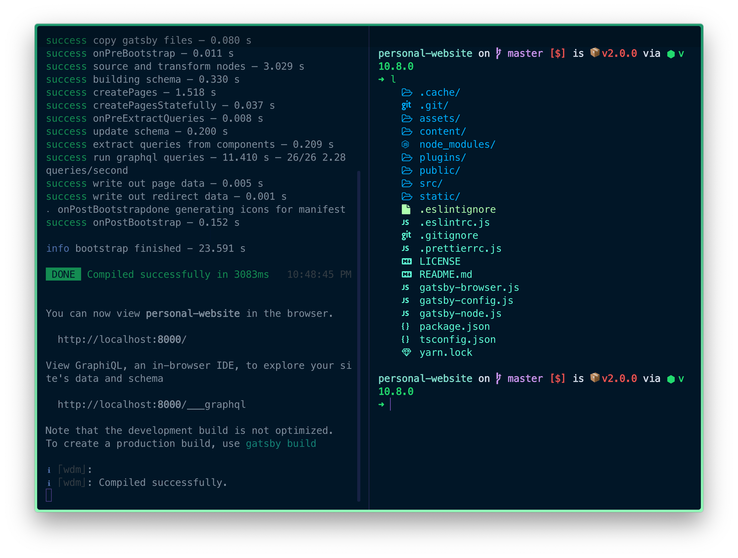 Splitting the current terminal interface into 2 vertical panes.
