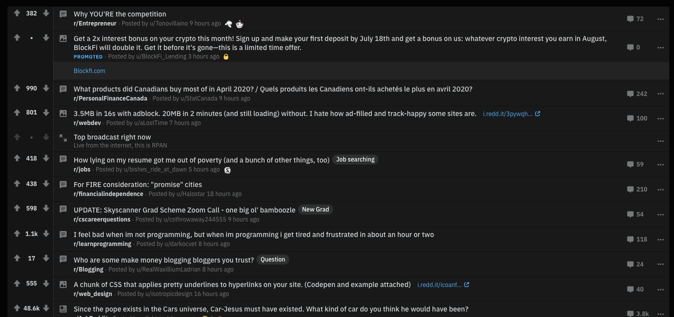 Reddit list view